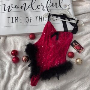 Shirley of Hollywood Sequin Teddy with Black Trim Christmas must have